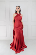 Vestido Rojo Satin Halter Estolas