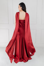 Vestido Rojo Satin Halter Estolas