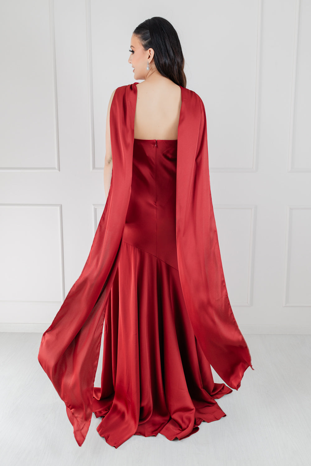 Vestido Rojo Satin Halter Estolas