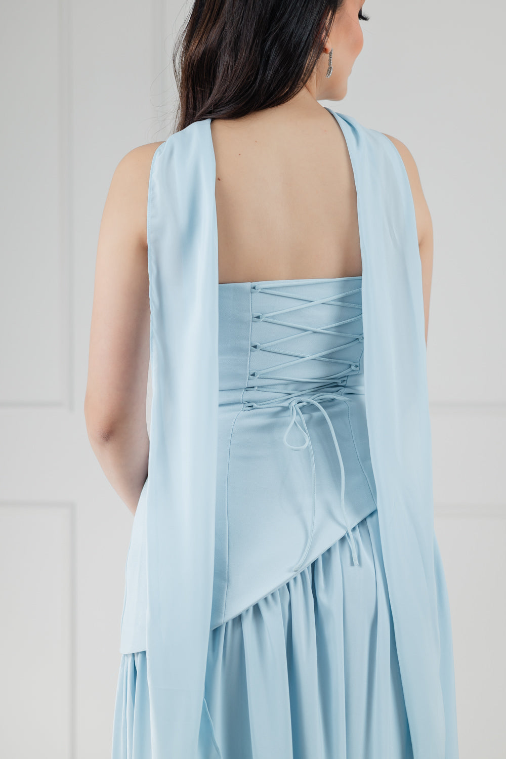 Vestido Azul Cielo Strapless Asimetrico