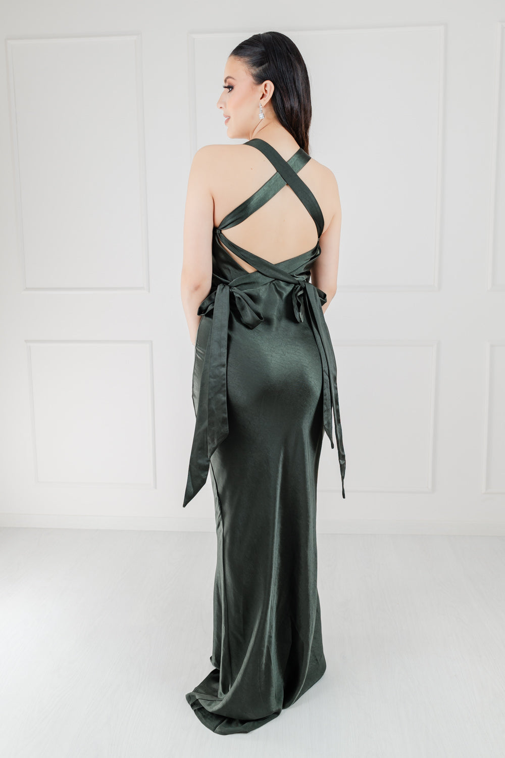 Vestido Verde Militar Satin Moños