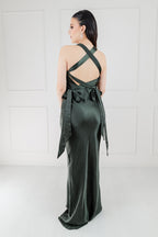 Vestido Verde Militar Satin Moños