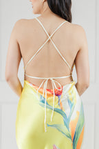 Vestido Amarillo Floral Satin