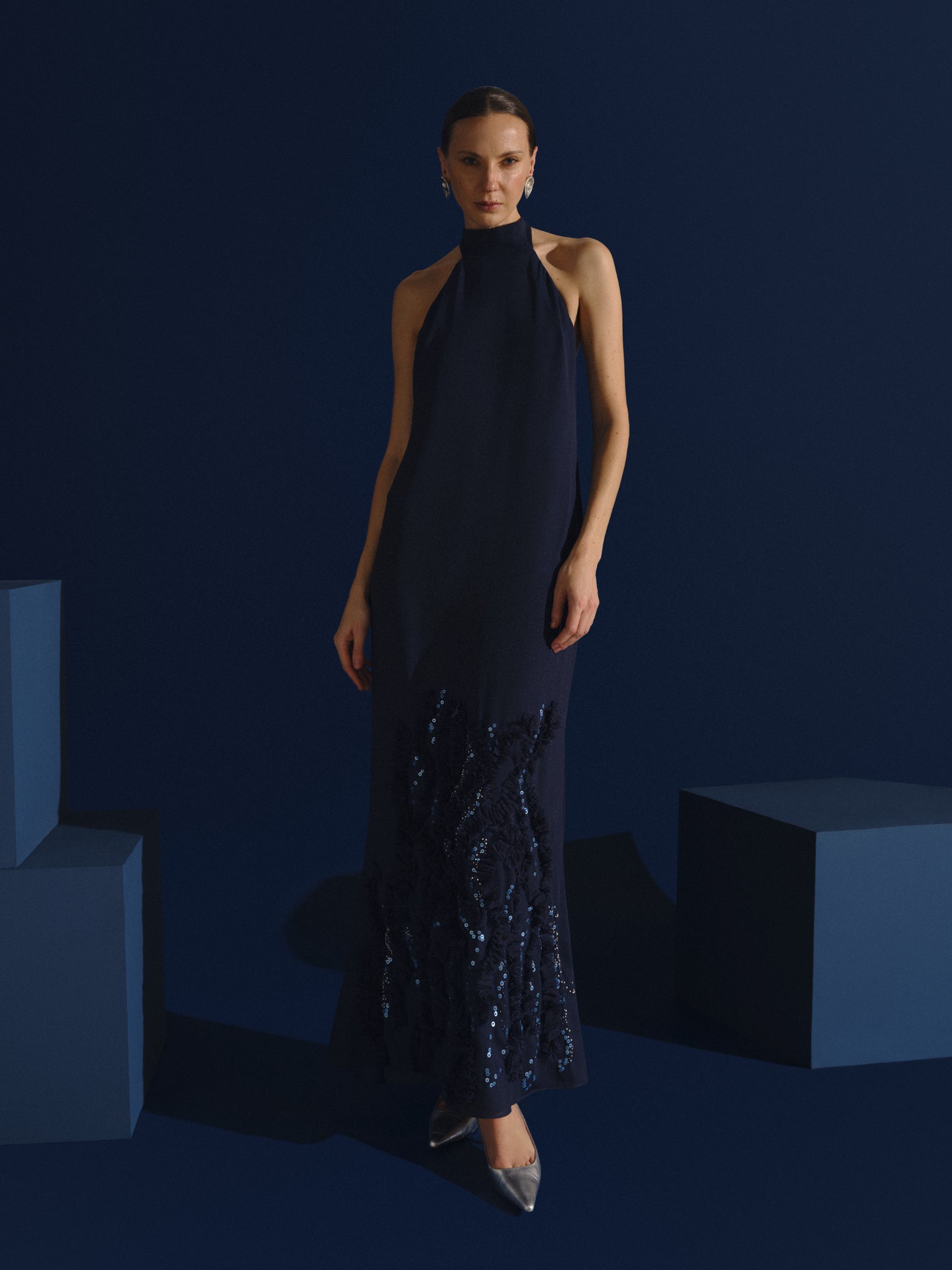 VESTIDO AZUL MARINO HALTER