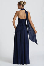 VESTIDO AZUL MARINO STRAPLESS ESTOLA