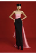 VESTIDO NEGRO STRAPLESS COLA ROSA