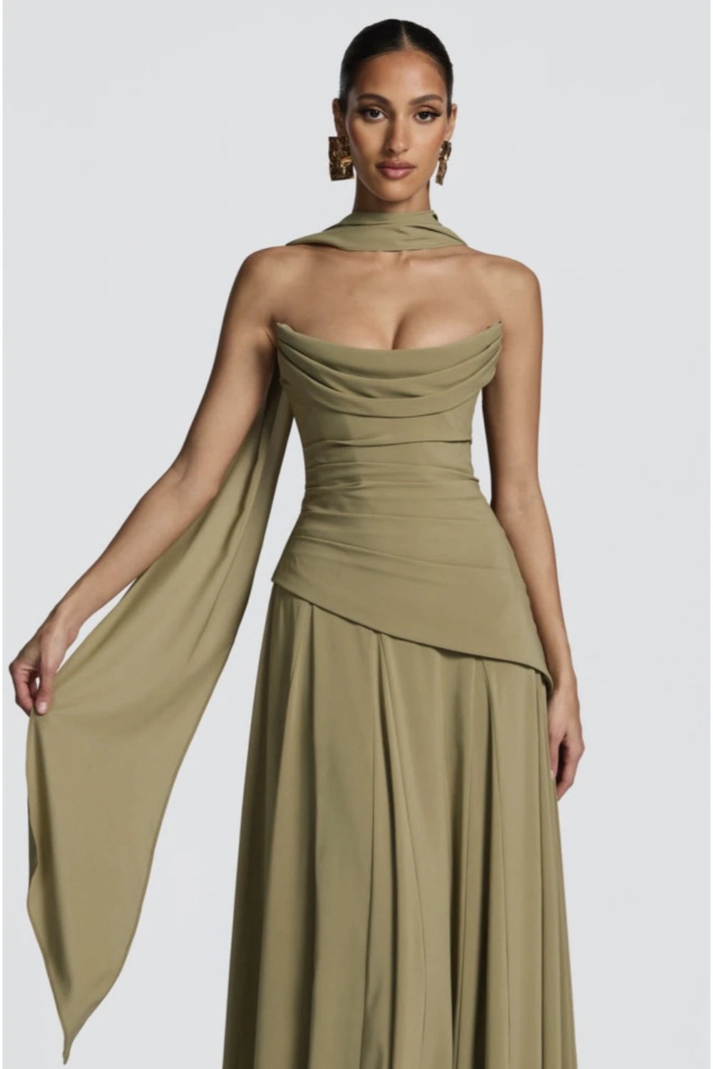 VESTIDO VERDE OLIVO CORSET ESTOLA