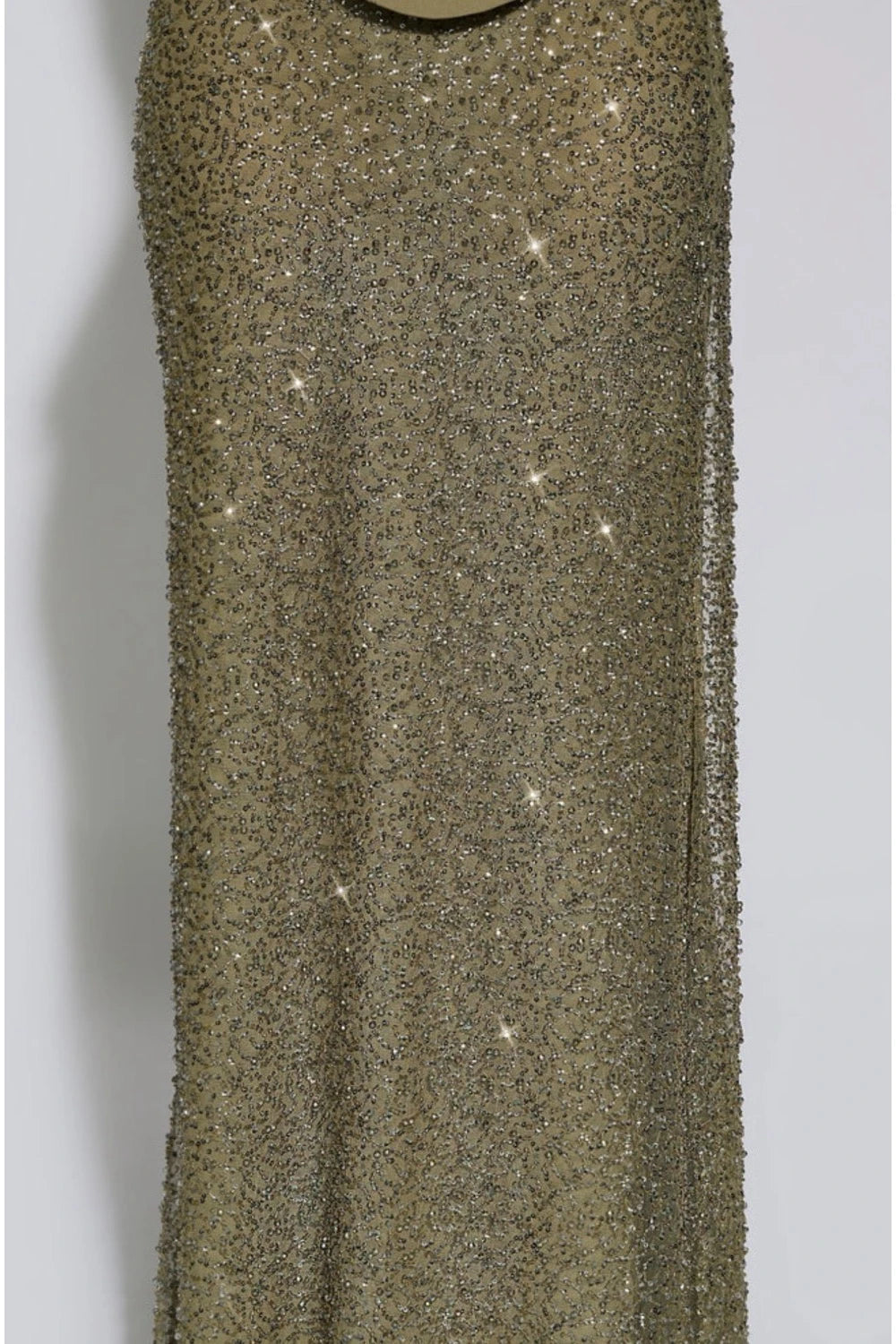 VESTIDO VERDE OLIVO LENTEJUELA ESTOLA