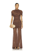 VESTIDO CAFÉ MESH CAPA TRANSPARENCIA