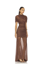 VESTIDO CAFÉ MESH CAPA TRANSPARENCIA