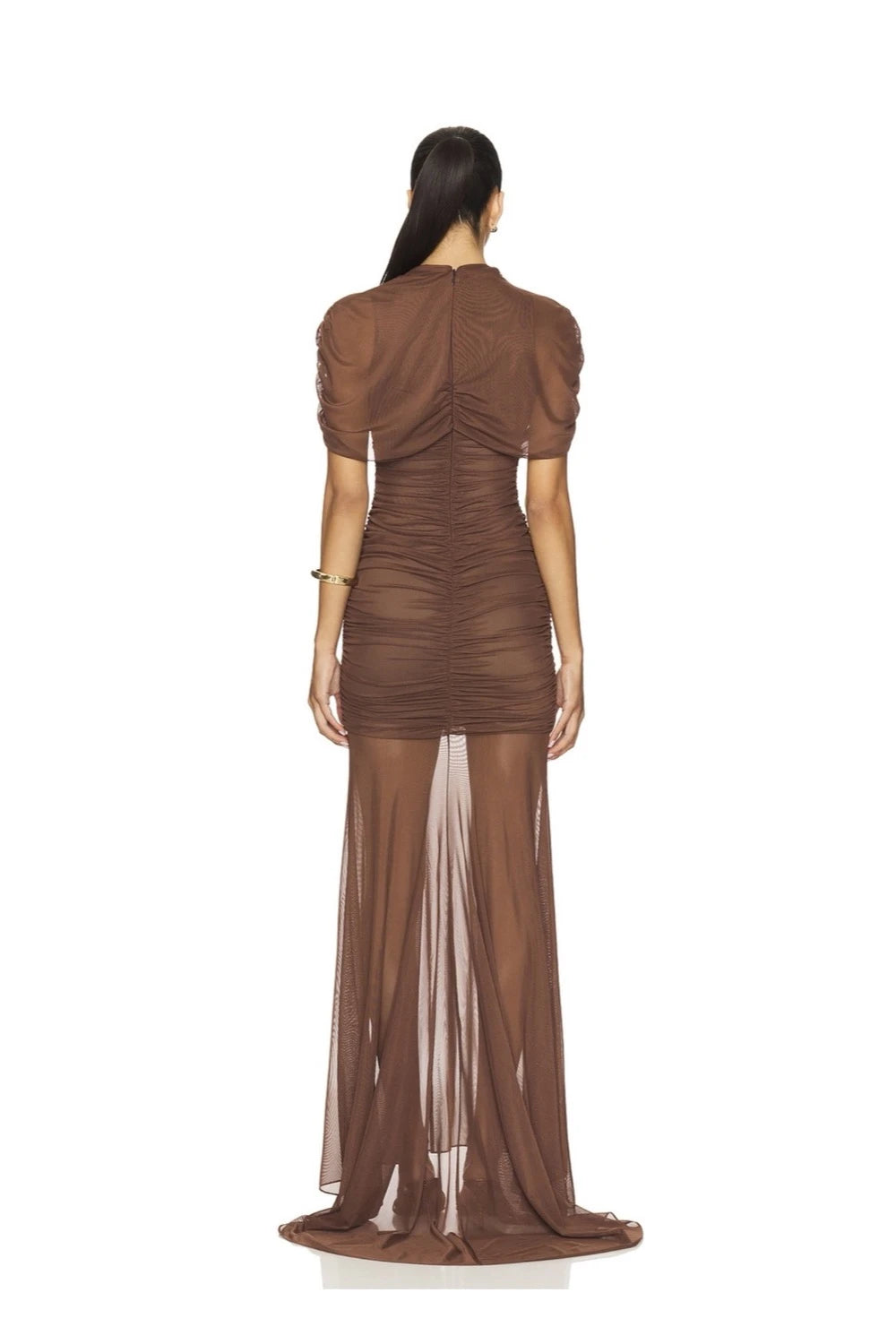 VESTIDO CAFÉ MESH CAPA TRANSPARENCIA