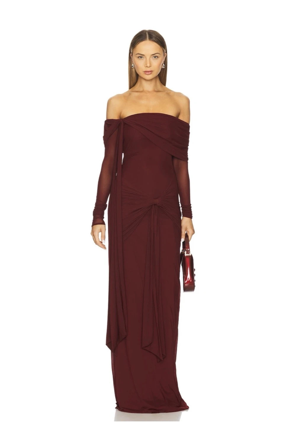 VESTIDO VINO MANGA LARGA MESH
