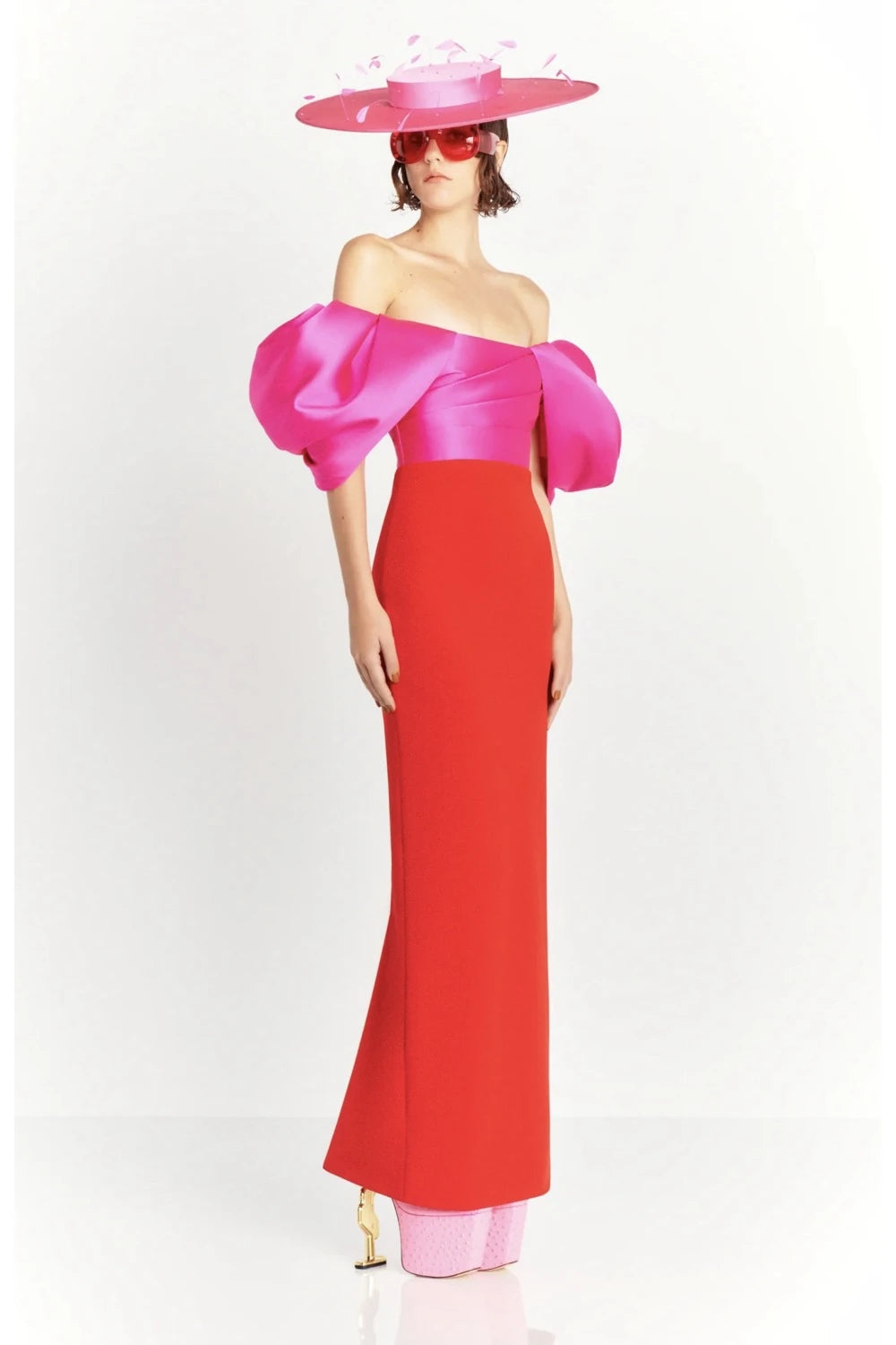 VESTIDO ROJO ROSA MANGA GLOBO