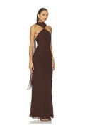 VESTIDO CAFÉ HALTER ESTOLA