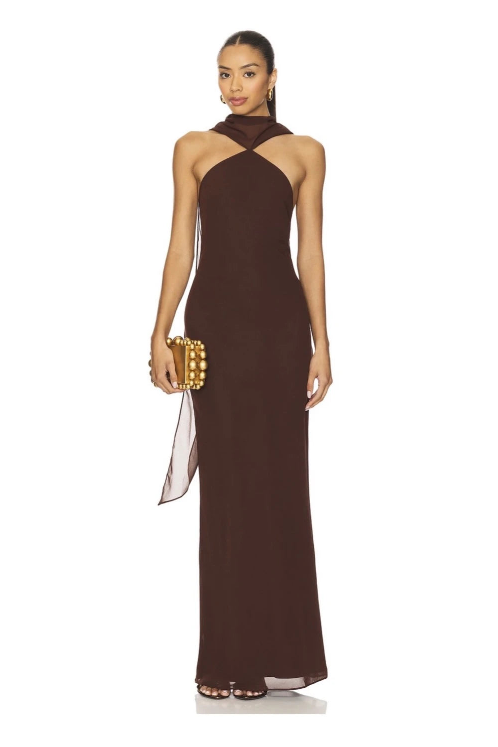 VESTIDO CAFÉ HALTER ESTOLA