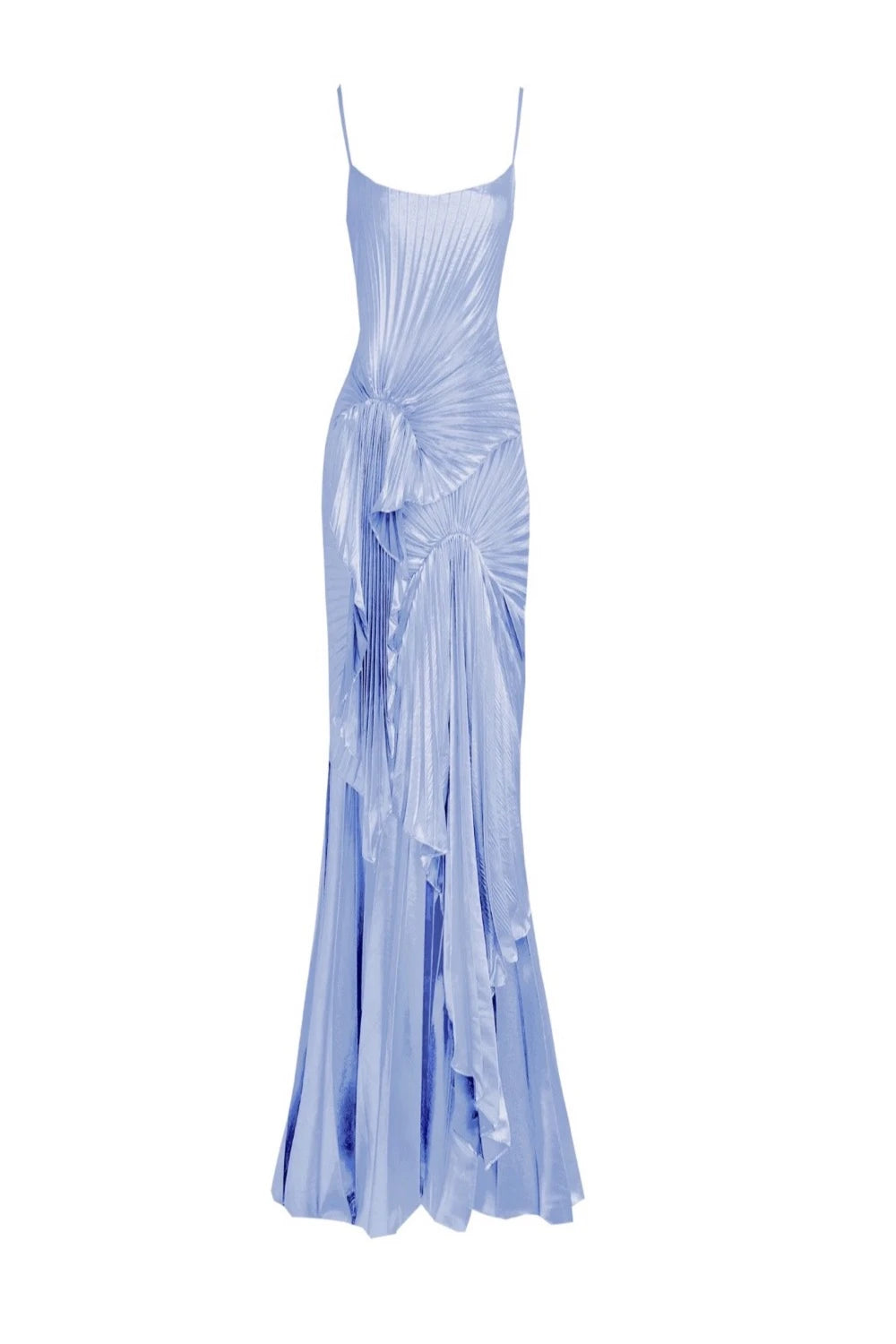 VESTIDO AZUL METALICO TABLEADO