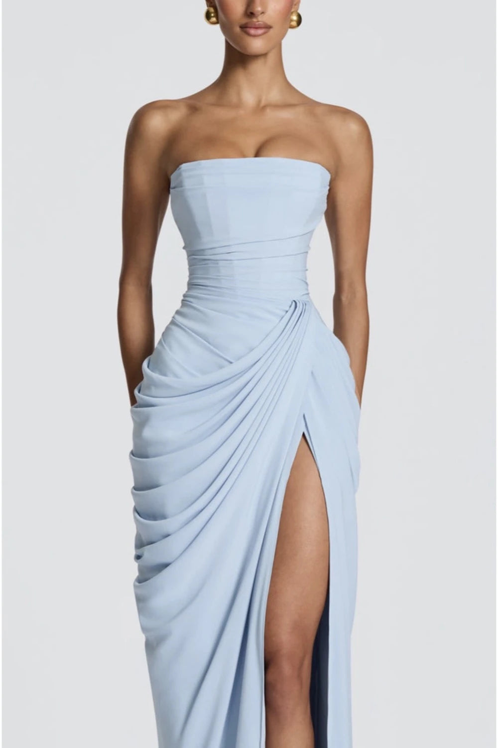 VESTIDO AZUL CIELO STRAPLESS CORSET