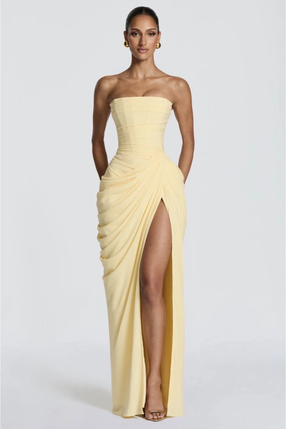 VESTIDO AMARILLO STRAPLESS CORSET