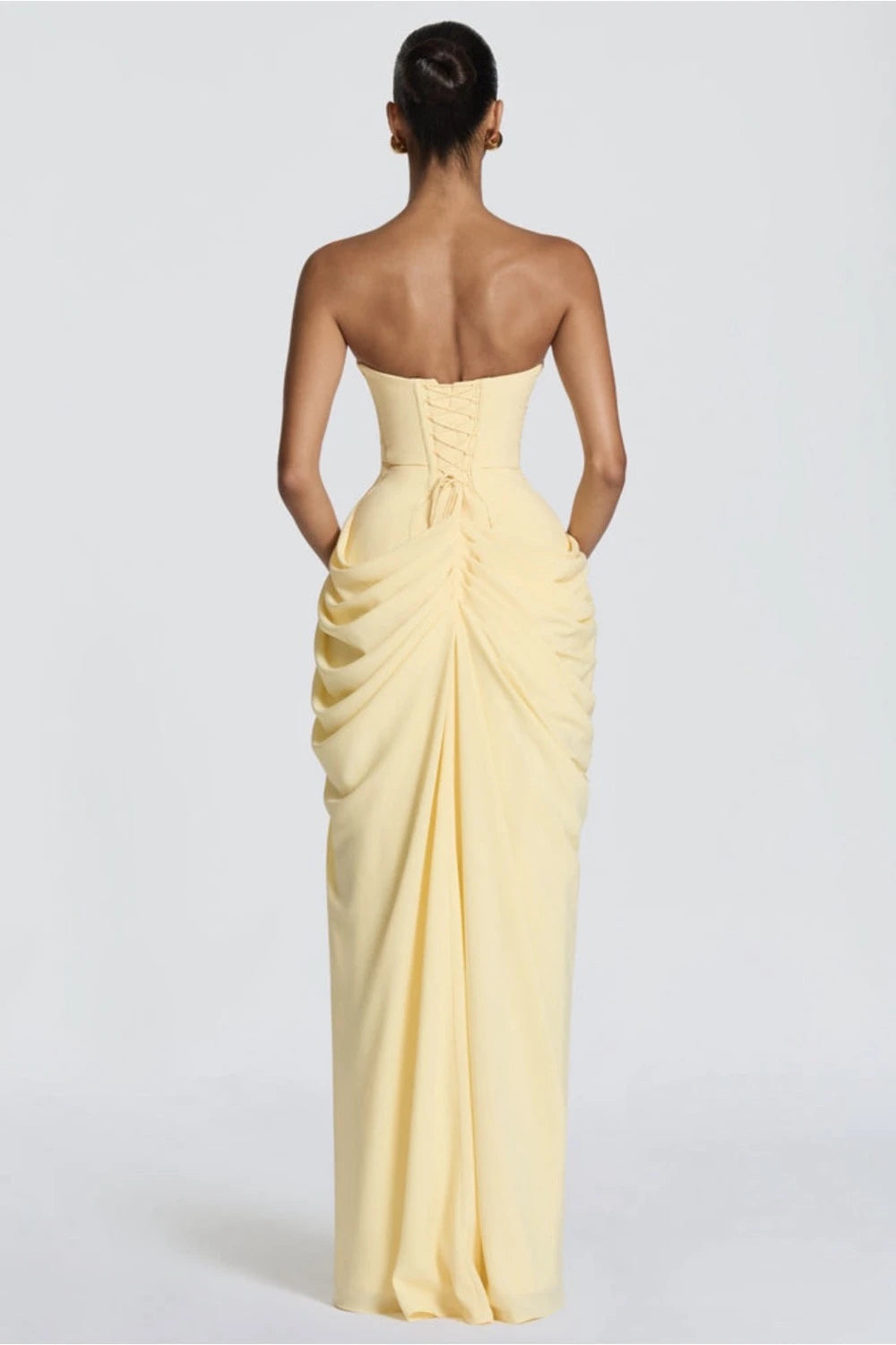 VESTIDO AMARILLO STRAPLESS CORSET
