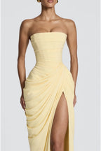 VESTIDO AMARILLO STRAPLESS CORSET