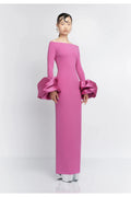 VESTIDO ROSA MANGA LARGA MUÑECA ABULLONADA