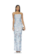 VESTIDO AZUL CIELO FLORES LENTEJUELA