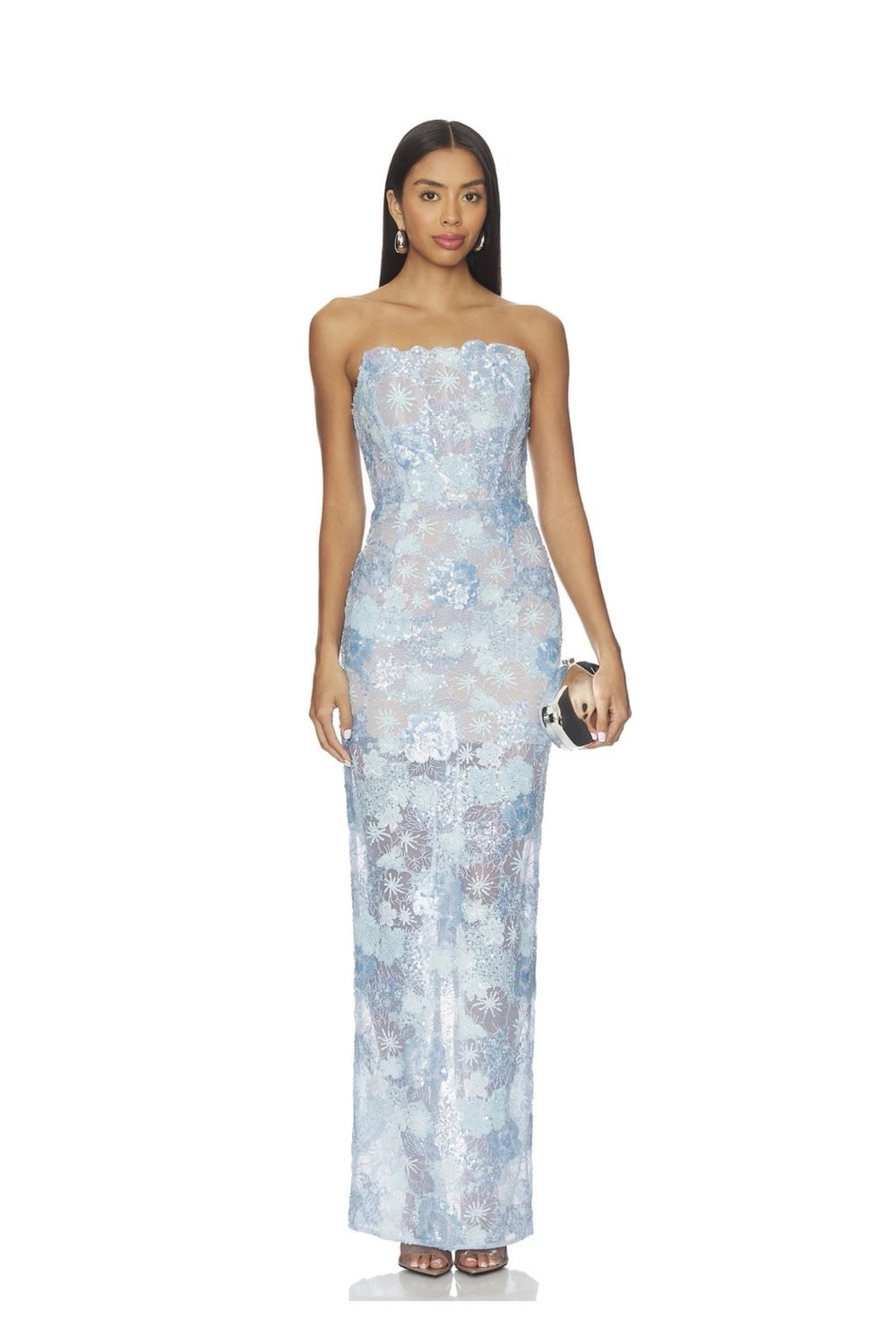 VESTIDO AZUL CIELO FLORES LENTEJUELA