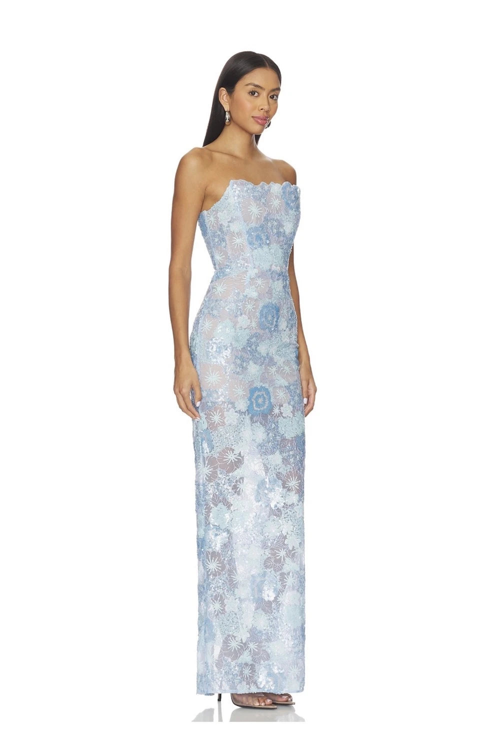 VESTIDO AZUL CIELO FLORES LENTEJUELA