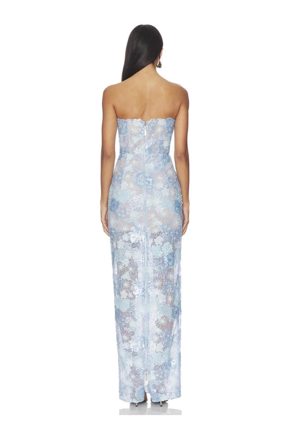 VESTIDO AZUL CIELO FLORES LENTEJUELA
