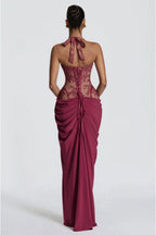 VESTIDO VINO ENCAJE CORSET