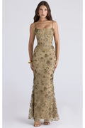VESTIDO VERDE OLIVO LENTEJUELA CORSET
