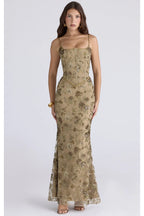 VESTIDO VERDE OLIVO LENTEJUELA CORSET