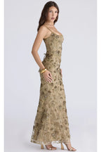VESTIDO VERDE OLIVO LENTEJUELA CORSET