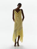 VESTIDO AMARILLO GASA TIRANTES PEDRERIA PICOS