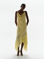 VESTIDO AMARILLO GASA TIRANTES PEDRERIA PICOS