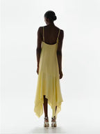 VESTIDO AMARILLO GASA TIRANTES PEDRERIA PICOS