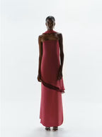 VESTIDO ROJO ASIMETRICO STRAPLESS ESTOLA