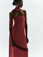 VESTIDO ROJO ASIMETRICO STRAPLESS ESTOLA
